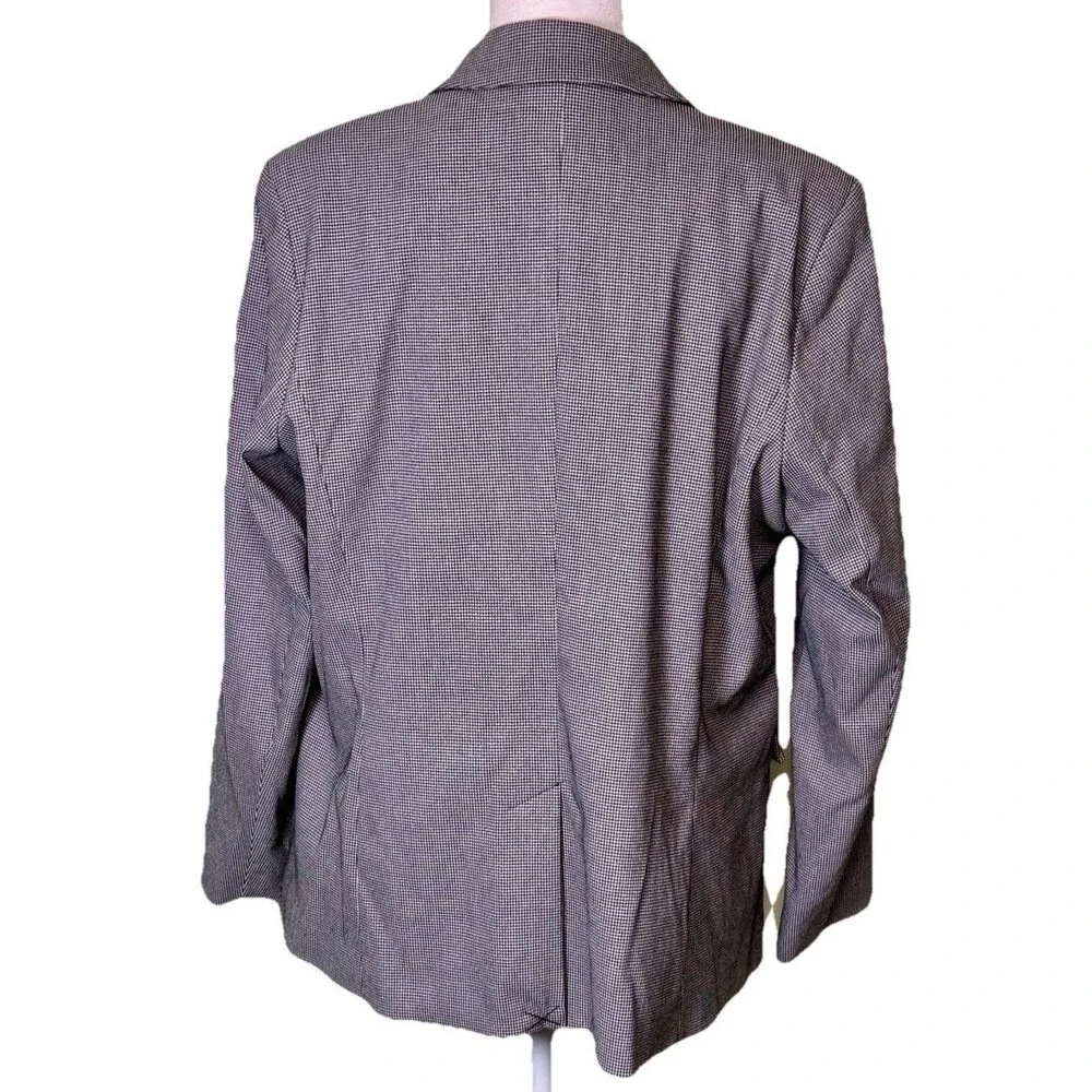 Women’s Double Breasted Blazer Gray Black‎ Micro Check Career Work Jacket Sz XL